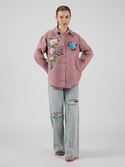 Zyla' Appliqué Denim Shirt