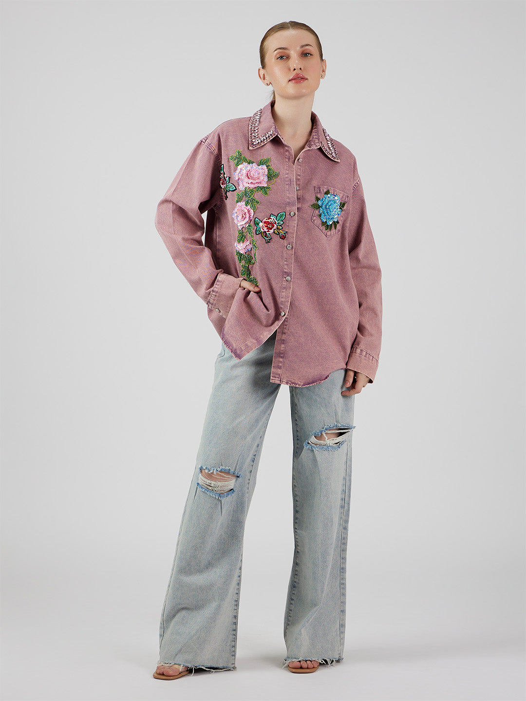 Zyla' Appliqué Denim Shirt