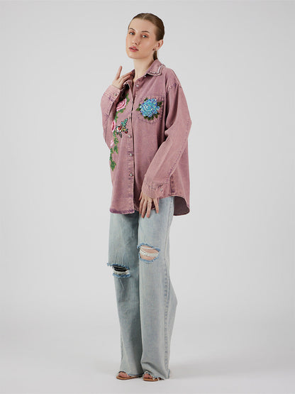 Zyla' Appliqué Denim Shirt