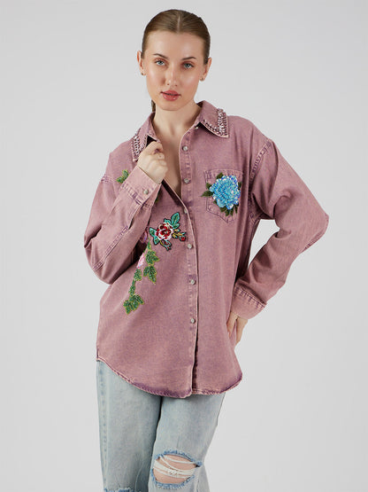 Zyla' Appliqué Denim Shirt