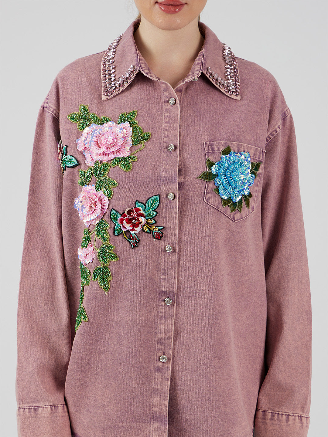 Zyla' Appliqué Denim Shirt