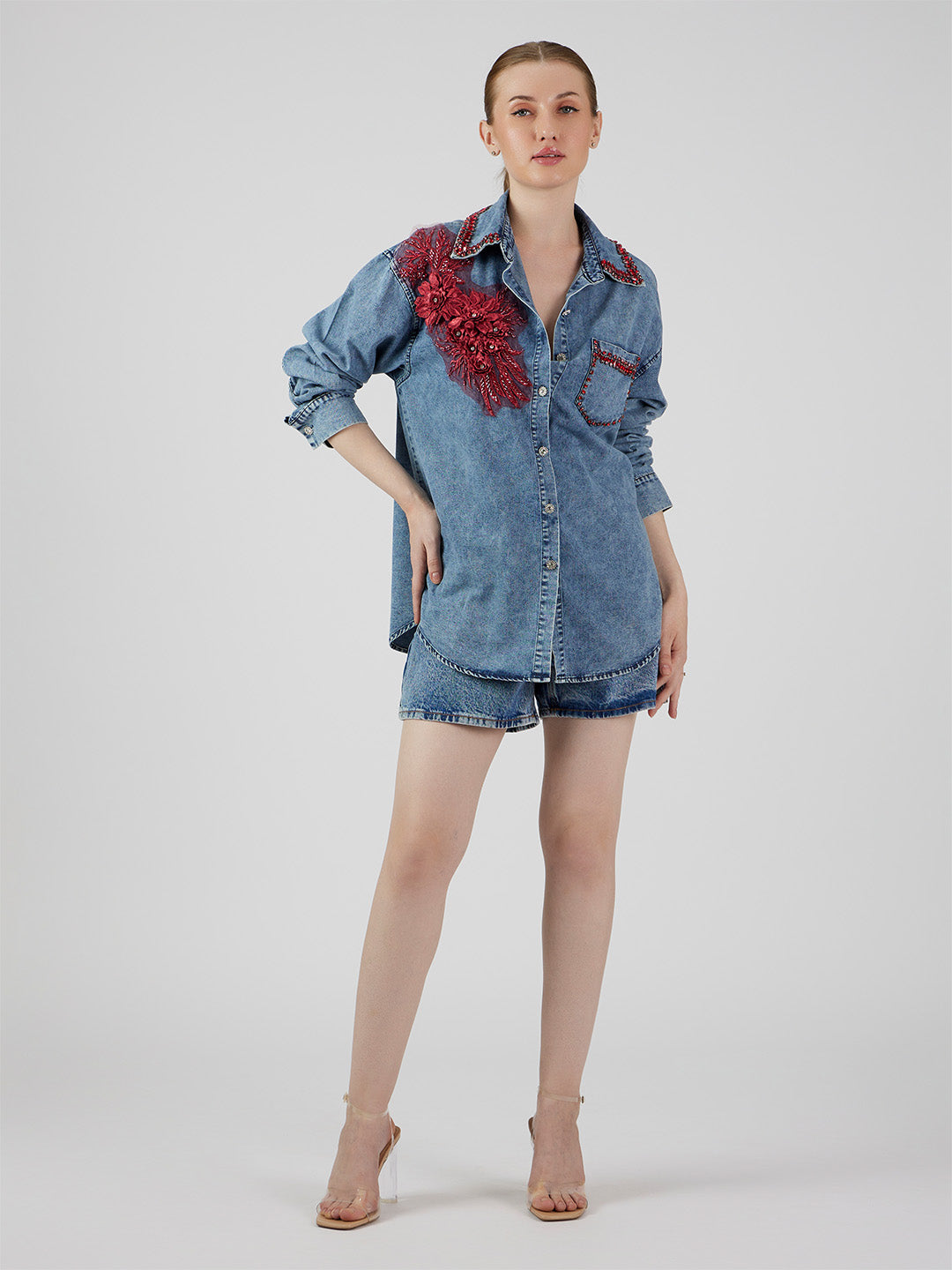 Lila' Floral Denim Shirt