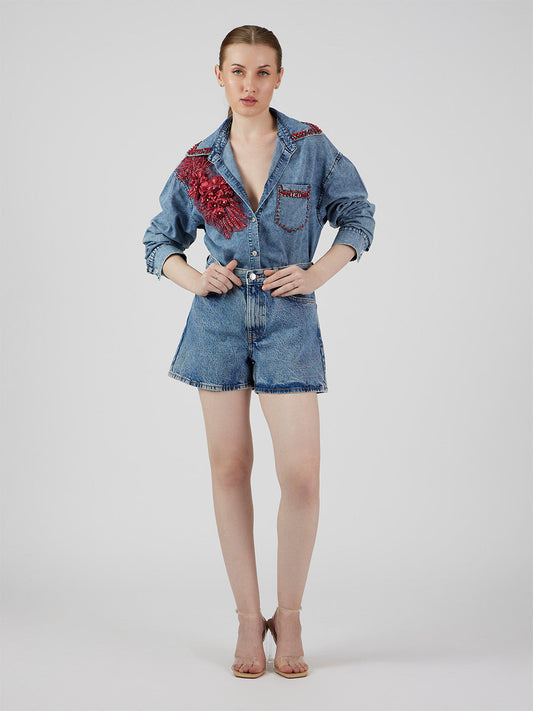 Lila' Floral Denim Shirt