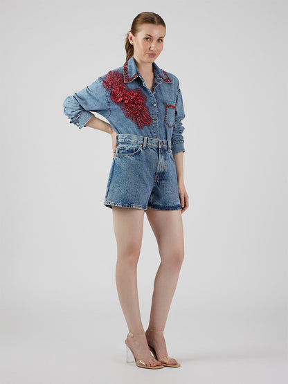 Lila' Floral Denim Shirt