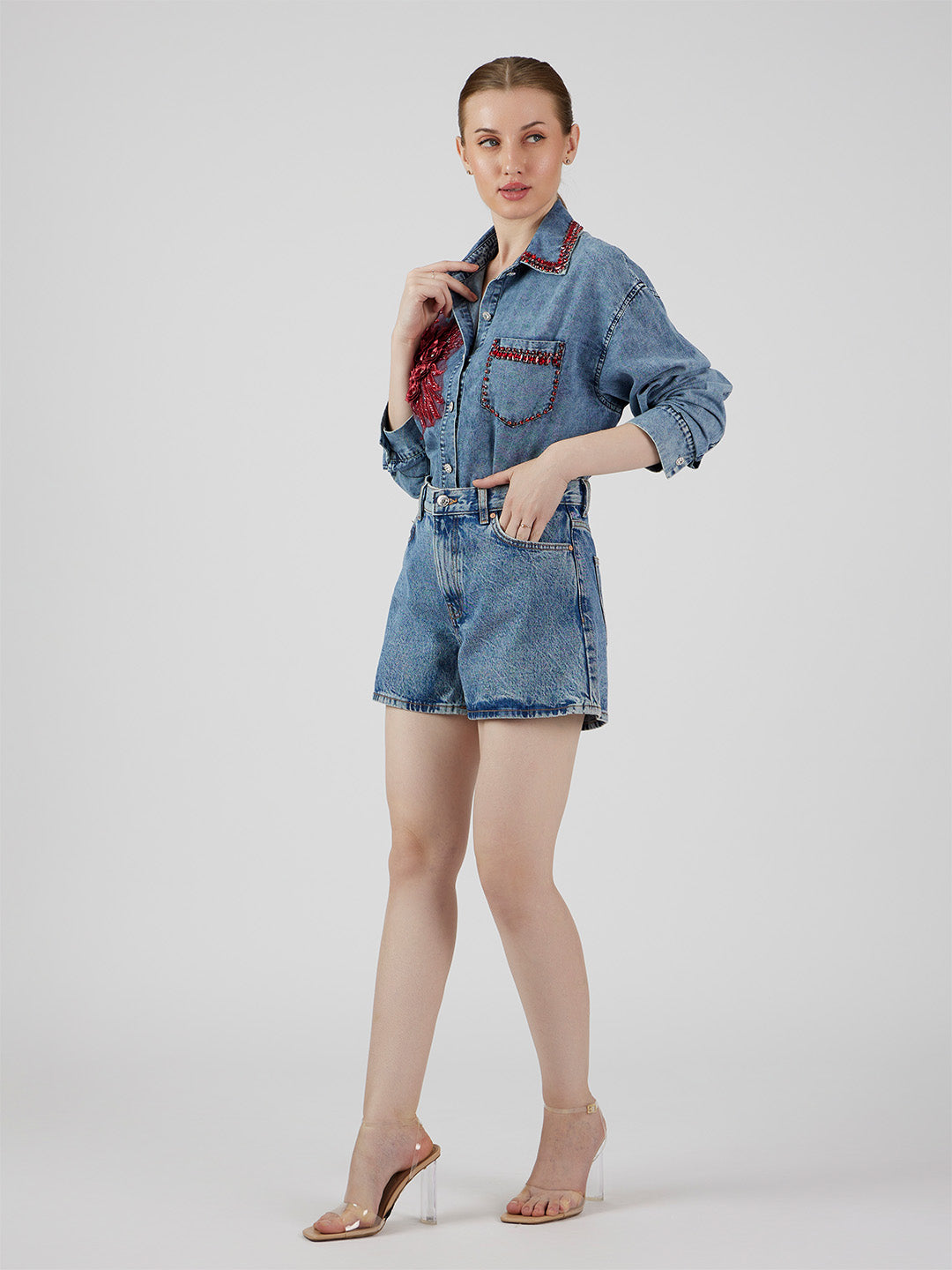 Lila' Floral Denim Shirt