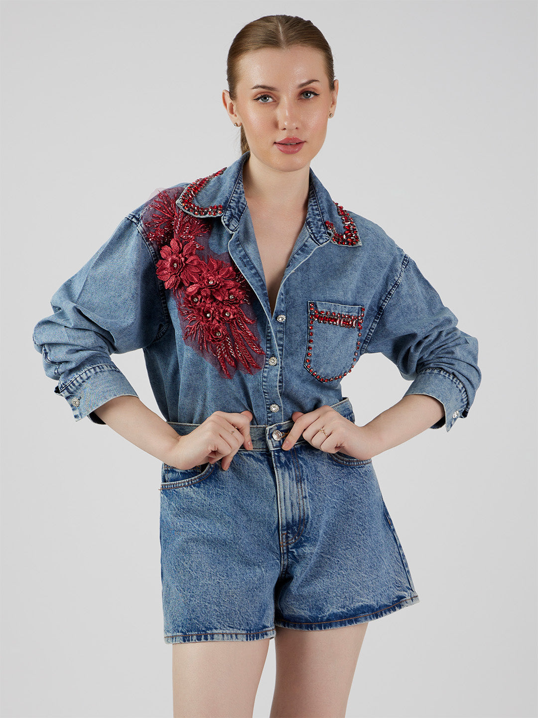 Lila' Floral Denim Shirt