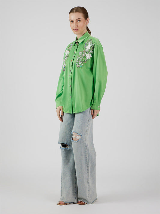 Posy' Appliqué Green Shirt