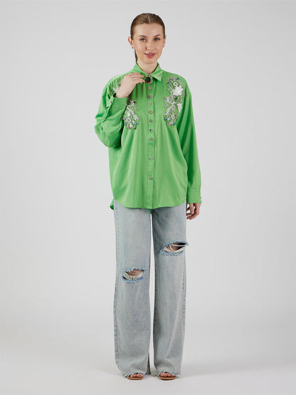 Posy' Appliqué Green Shirt