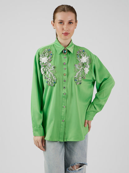 Posy' Appliqué Green Shirt