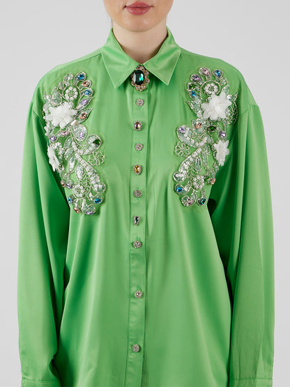 Posy' Appliqué Green Shirt