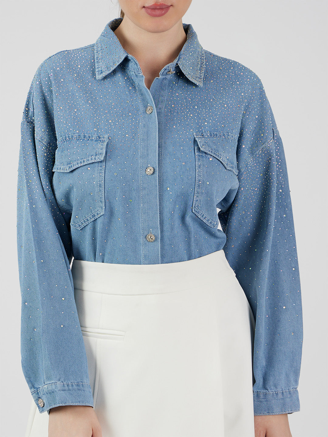 Dimond Studded Denim Shirt