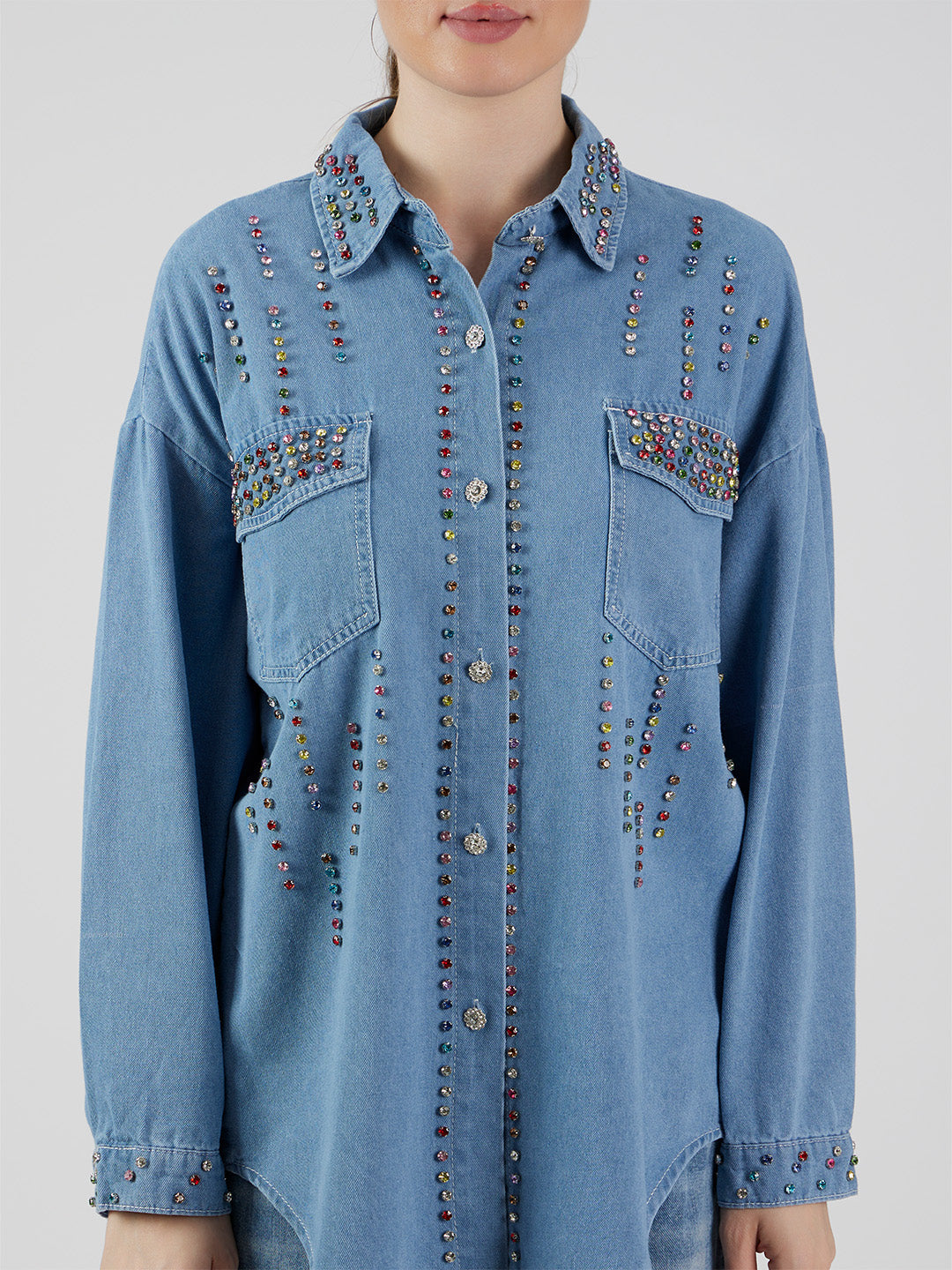 Renee' Multicolour Rhinestones Denim Shirt