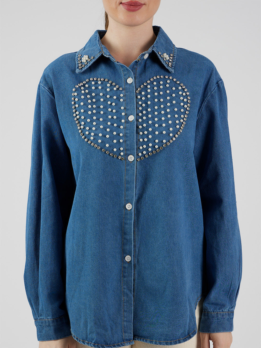 Love' Beaded Denim Shirt