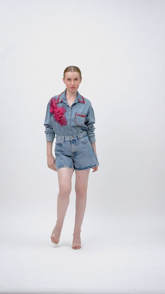 'Lila' Floral Denim Shirt